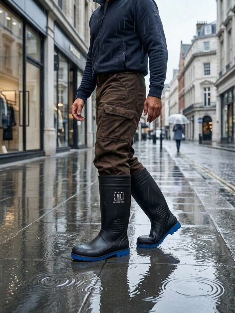 Fashionable Men's Rain Boots With High Cane Design Extend Protection, Keeping Feet And Calves Froming. - Black - View 3