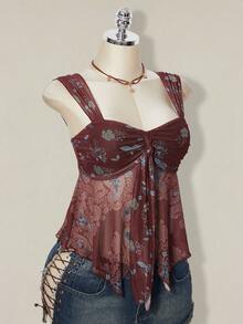 SHEIN ICON 2026新款女士极简印花无袖背心西部牛仔风嬉皮风牛仔上衣围巾上衣，春夏节日女装 - 彩色 - 查看 10