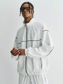 Sonviro Men's Contrast Trim Zip-Up Jacket And Drawstring Waist Pants Casual Suit - White - View 3