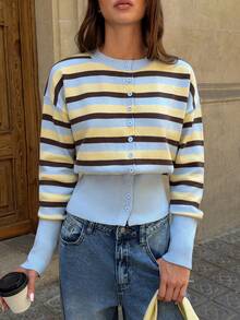 Aloruh Women's Striped Colorblock Casual Versatile Daily Cardigan - Multicolor - View 6