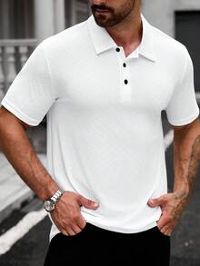 Manfinity CasualCool 男士純色短袖休閒通勤 Polo 衫 - 白色 - 查看 6