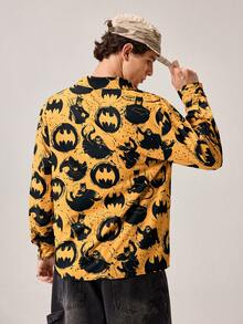 Strevion BATMAN Men's Casual Cat & Digital Print Long Sleeve Shirt - Yellow - View 1