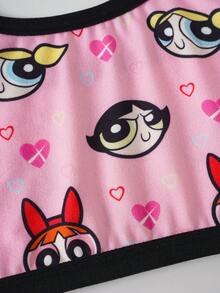 THE POWERPUFF GIRLS X SHEIN 4件裝簡約舒適親膚兒童與成長期學生內搭背心內衣 - 彩色 - 查看 4