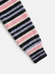 lacRébo Multicolor Striped Knit V Neck Wool Blended Cardigan Summer Autumn Casual Daily Casual - Multicolor - View 11