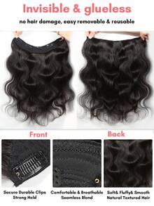SMART&MATCH Extensión de cola de caballo con cordón ondulada y extensiones de cabello con clips sin costuras onduladas 1 pieza doble trama negro natural extensión de cola de caballo media recogida media suelta para uso diario - Natural Black - Ver 5