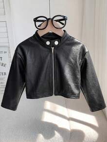 SHEIN Babygirl Street Style Versatile Black Long Sleeve Jacket - Black - View 3