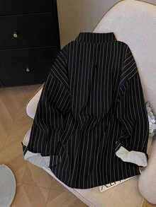 Resyla 女款大尺碼條紋馬術印花休閒日常穿著襯衫 - 彩色 - 查看 2