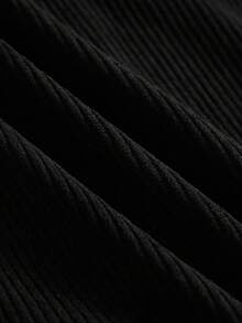 ROMWE MEN 男士休閒燈芯絨拼接刺繡連帽衛衣 - 黑色 - 查看 7