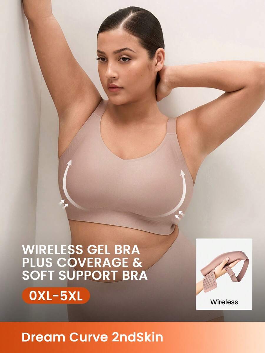 LUVLETTE Große Größen Nude kabelloser Lounge-BH mit voller Abdeckung, nahtlos, mit seitlicher Stütze, Bralette, nicht durchscheinend, für Workout und Sport, Basic-BH in SizeFreedom - Aprikosenfarben - Übersicht 1