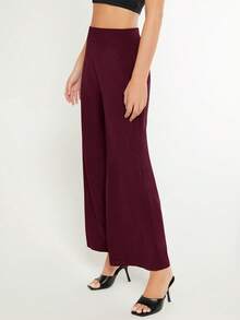 SHEIN BASICS 女款純色時尚百搭寬鬆寬腿褲 夏季女裝套裝 - 酒紅色 - 查看 3