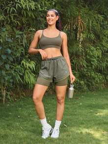 OutZeal Women Outdoor Shorts Hiking Camping Lightweight 2-In-1 Built-In Shorts - Army Green - View 6