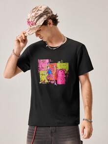 Strevion Men's Minimalist Batman & Joker Graphic Print Round Neck Short Sleeve T-Shirt, Summer - Black - View 3