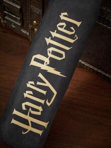 HARRY POTTER X SHEIN 復古校徽黑色膠面可折疊傘，雙用遮陽防雨傘，適合學生通勤，魔幻深色圖案便攜式8骨三折傘，旅行防紫外線傘，男女情侶日常戶外使用 - 黑黃灰色 - 查看 5