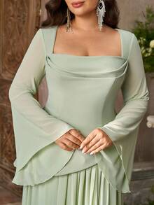 Aureia Plus Size Elegant Sage Green Chiffon Trumpet Sleeve 2 In 1 A-Line Maxi Dress Suitable For Wedding Party Ball Birthday Bridesmaid - Green - View 6