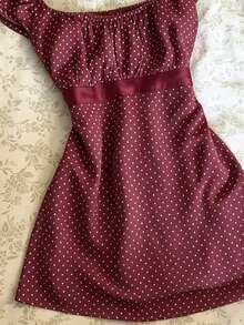 IslaSuriya French Vintage Burgundy Polka Dot Women's Dress - Burgundy - View 3
