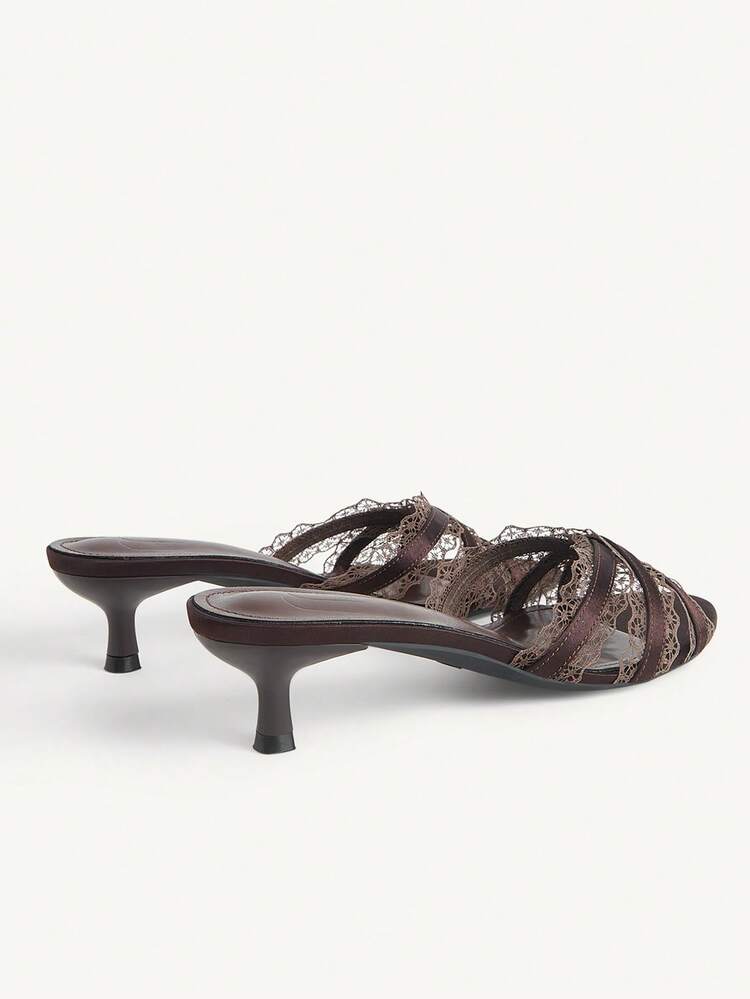 CUCCOO CHICEST Women's New Summer Round Toe Coffee Color Strap Lace Trim High Heel Sandals, Suitable For Daily Commute And Elegant Date - Simulated Silk Coffee 161 # - View 4