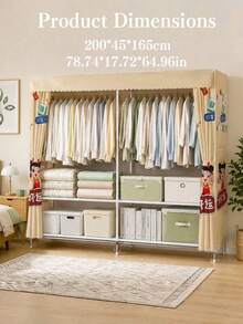 A Portable And Simple Wardrobe For Home Bedrooms, Equipped With A Hanging Area And Multi-Layer Storage Racks. The Top Is Designed For Storage, And The Steel Pipe Frame Is Durable And Stable. It Is An Essential Storage Cabinet For Organizing Clothes - Multicolor - View 20