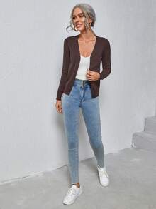 Easowa Solid Button Up Cardigan,Long Sleeve Tops,Tops For School In Fall/Winter - Brown - View 5