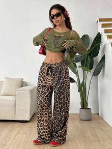 SHEIN EZwear 休閒不對稱破洞女款毛衣 - 軍綠色 - 查看 3