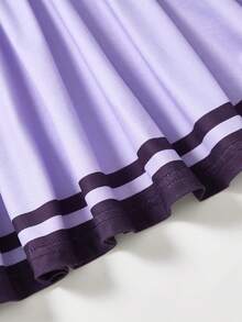 SHEIN Setelan Kaos Lengan Pendek dan Rok Motif Ungu untuk Anak Perempuan - Purple - View 4