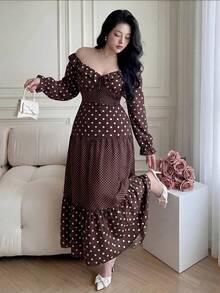 Vibekara Plus Size Women's Halloween Polka Dot Print Ruffle Front Tie Elegant Dress Fall - Multicolor - View 6