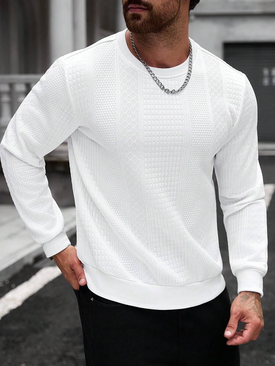 Manfinity CasualCool Men's Casual Versatile Solid Color Pullover Sweatshirt - White - View 1