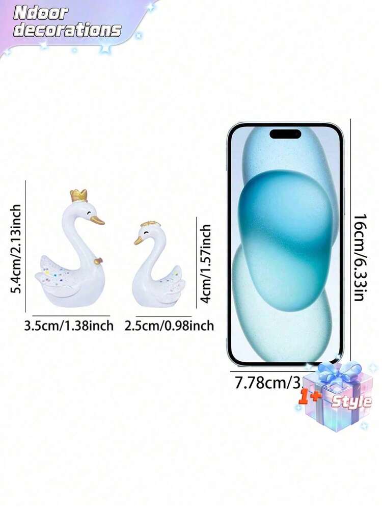 SHEIN This 2-Piece Set Of Mini Couple Crown Swan Figurines Can Be Used As Table Decorations, Cake Decorations, Car Decorations, Valentine's Day Wedding Gifts, Birthday Decorations, Room Decorations, And Living Room Decorations. (4cm-5.4cm) - White - View 7