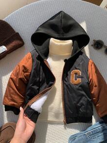 SHEIN 男嬰秋冬通用黑色保暖內裡連帽加厚棉襖外套 中性嬰兒冬裝 嬰兒秋冬夾克 - 彩色 - 查看 6