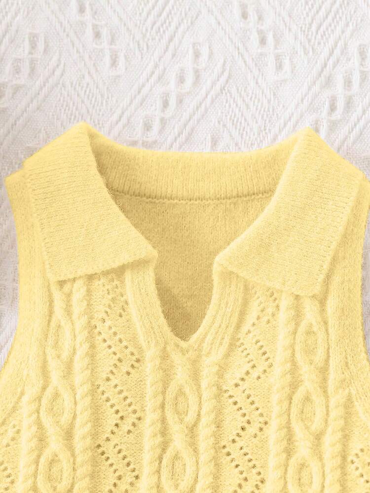 SHEIN Young Girl Solid Color Sleeveless Knit Vest - Yellow - View 5