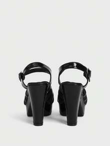 Sugerpunk Women's High-Heeled Round Toe Buckle Sandals - Black - View 9