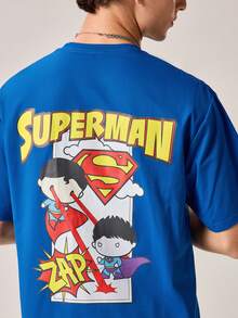 Strevion SUPERMAN 男士休闲百搭简约超人图案印花圆领短袖T恤 - 藍色 - 查看 8