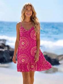 SHEIN LUNE Vestido camisola mini con estampado y volantes en el bajo para mujer - Multicolor - Ver 6