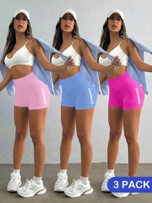 Velisys Velisys Women's Letter Print Casual Daily Wear Sports Shorts 3-Pack - Multicolor - View 4