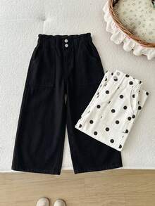 SHEIN LMoss Kids Young Girl 2件組粉色與白色牛仔寬鬆長褲女童款 - 彩色 - 查看 8