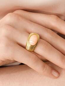 MOTF PREMIUM Anillo de moda exquisito con piedra preciosa rosa chapado en oro de 18K - Amarillo Oro - Ver 7