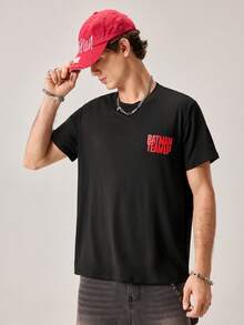 Strevion Men's Simple Batman Red Joker Graphic Print Lettering Crew Neck Short Sleeve Summer T-Shirt - Black - View 2