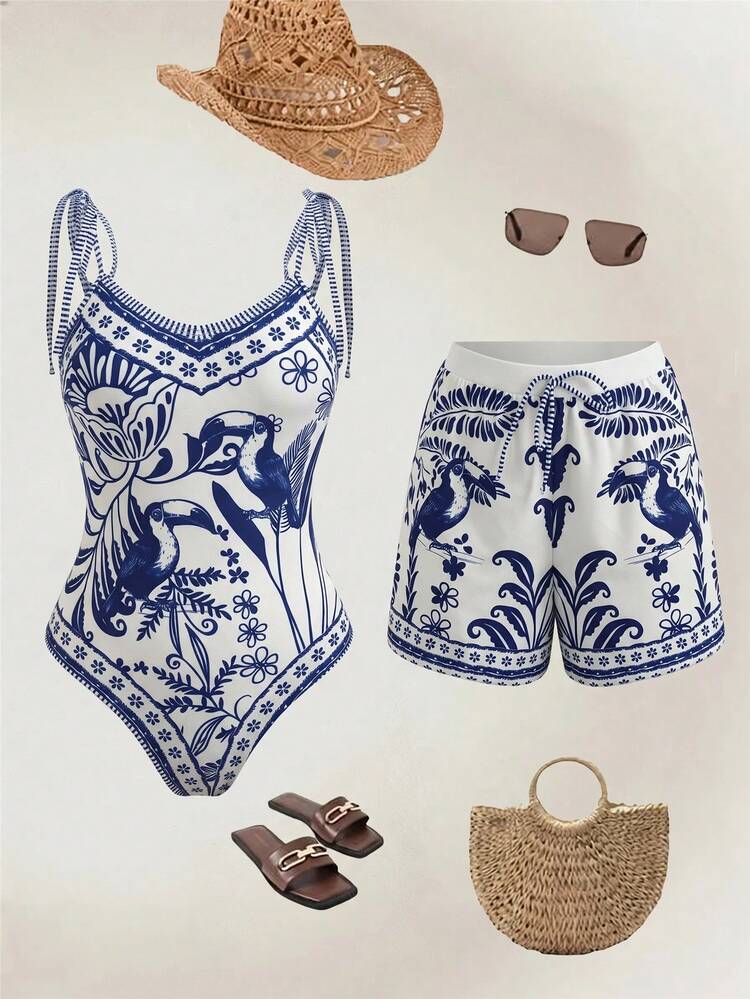 Swim Oasis 26SS 春夏度假風 魚類 BOHO 風格 一件式泳衣附短褲 2 件套裝 - 彩色 - 查看 1