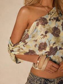 Glamine Atasan Camisole Tanpa Lengan Motif Bunga Jala Elegan untuk Pesta Wanita - Kuning - View 14