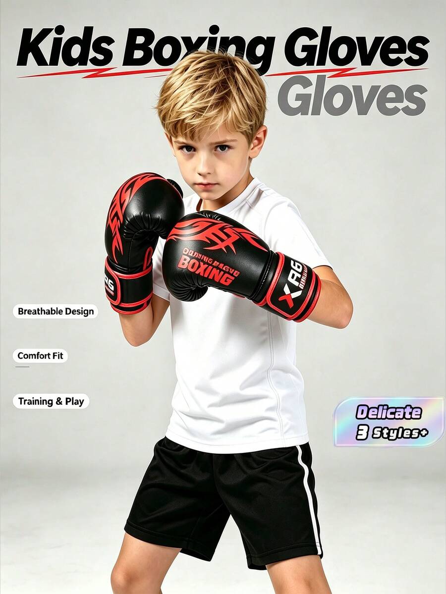 1 Pair Of Children -21*15cm/8.27*5.91in Full Set Of 6oz Boxing Gloves Are Suitable For Men And Women, Padded Gloves Are Used For Sandbag Training, Suitable For Taekwondo, Muay Thai, MMA And Other Sports,  Not Suitable For Synthetic People To Wear.