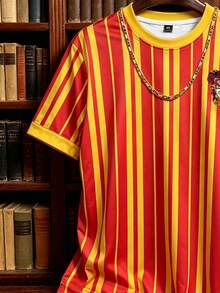HARRY POTTER X SHEIN Aesthetic Post 男士夏季休閒條紋短袖T恤 - 彩色 - 查看 3