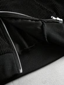 ROMWE MEN 男士休閒燈芯絨拼接刺繡連帽衛衣 - 黑色 - 查看 5