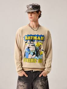 Strevion BATMAN 男士休闲蝙蝠侠字母印花圆领长袖卫衣，适合春秋季穿着 - 杏色 - 查看 4
