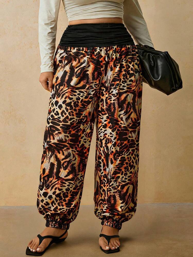 Travachic Plus Size Fashion Leopard Print Patchwork Jogger Pants - Multicolor - View 6