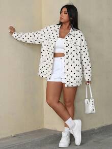 Rivivi Plus Size Polka Dot Print Denim Jacket - Multicolor - View 7