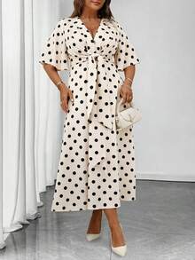 Auvina Plus Size Women's Elegant Daily Wear V-Neck Ruffle Short Sleeve Tie-Waist A-Line Maxi Dress - Multicolor - View 4