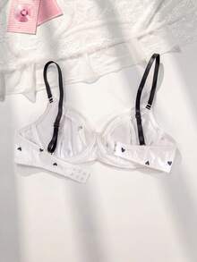 PetitDoll 女士蝴蝶结装饰纯色拼布休闲内衣文胸，可爱 - 白色 - 查看 2