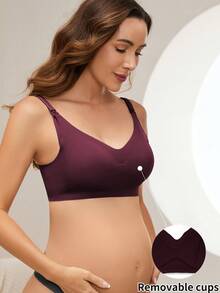 Moonlight&Mama Maternity Solid Color Nursing Casual Everyday Bra - Rose Red - View 4