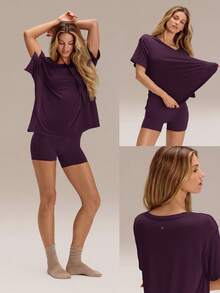 GLOWMODE Camiseta Oversized Modal Everymode Casual Diaria Camisa de Compresión - Bold Plum - Ver 7
