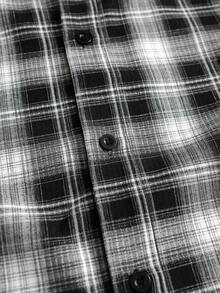 ROMWE MEN Men's Printed Plaid Loose Long Sleeve Shirt - Black and White - View 6