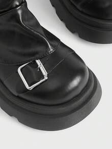 Sugerpunk Women's Fashion Versatile Chain Decor Thick Sole Wedge Ankle Boots - Black matte - View 4
